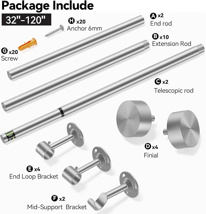 YaFex 2 Pack Heavy Duty Curtain Rods 32-120 Inch, 1 Inch Adjustable Curtain Rod - Image 9