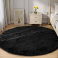 Goolela Black Round Rug 5ft Fluffy Fuzzy Sheepskin Carpet by Goolela