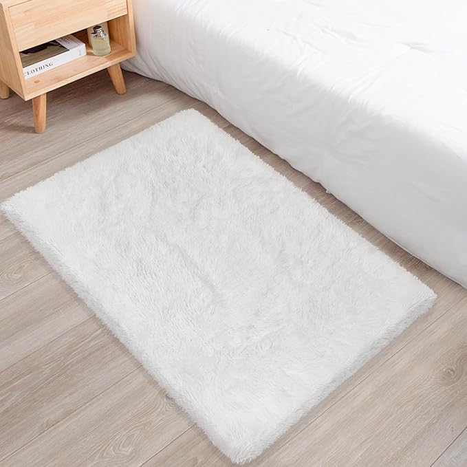 Small Area Rug for Bedroom 2x3ft Mini White Fluffy Rug Mat Bedside Throw Rug - Image 3