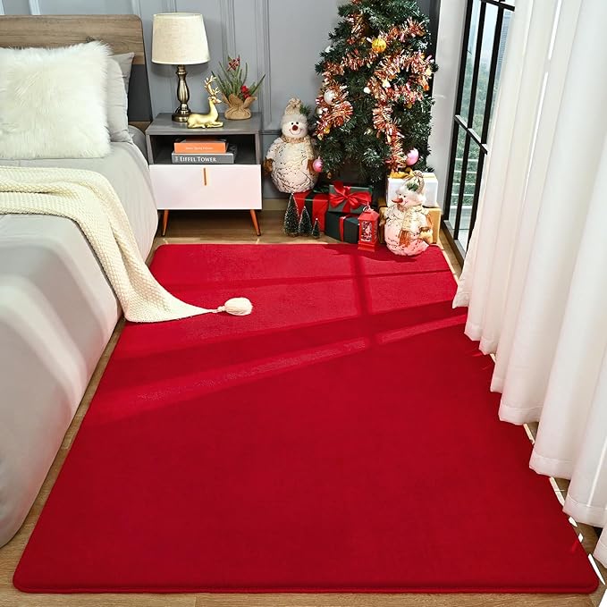 Amearea Modern Area Rugs for Bedroom Living Room, 4x6 Feet Red Thickened Memory - Image 2