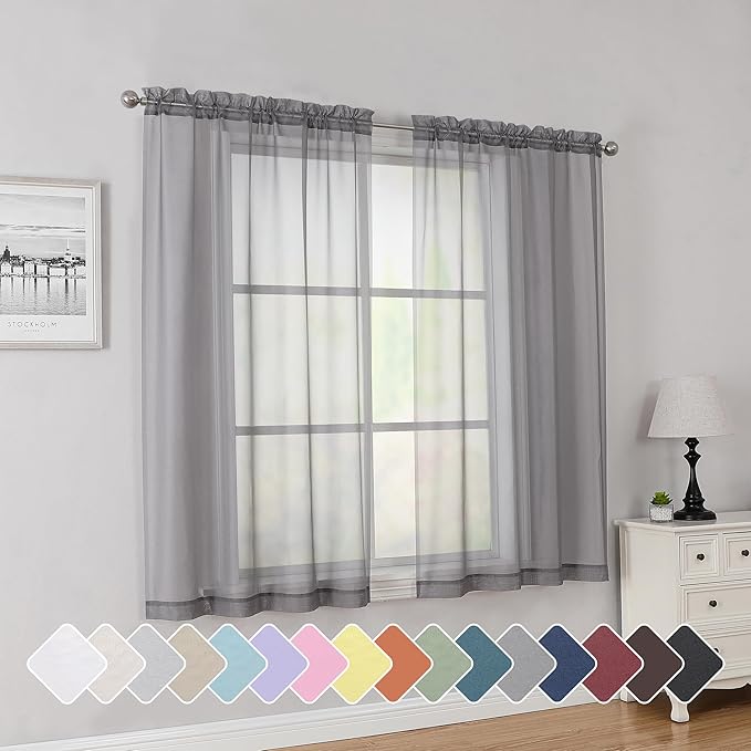 Simplebrand Rod Pocket Top Solid Voile Sheer Curtains by Simplebrand