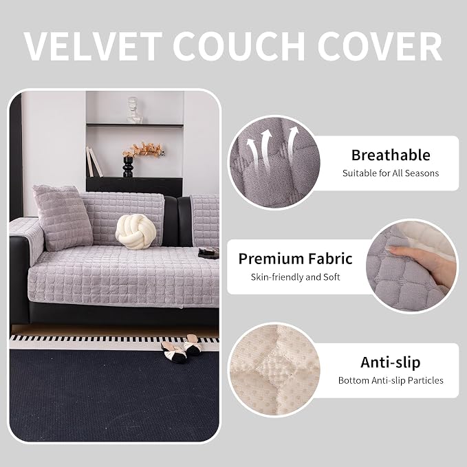 Velvet Couch Cover, Washable Sectional Sofa Cover, Anti Slip Sofa Slipcovers - Image 4