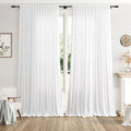 White Large Window Curtains Light Filtering Semi Sheer Privacy Linen Textured by Nanspring