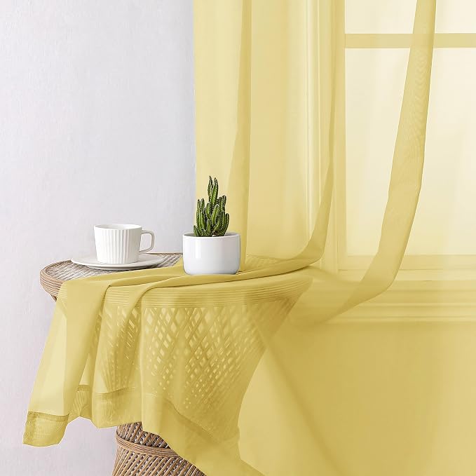 Lecloud Yellow Sheer Curtains 78 Inches Long 2 Panels, Gauzy Light Filtering - Image 4