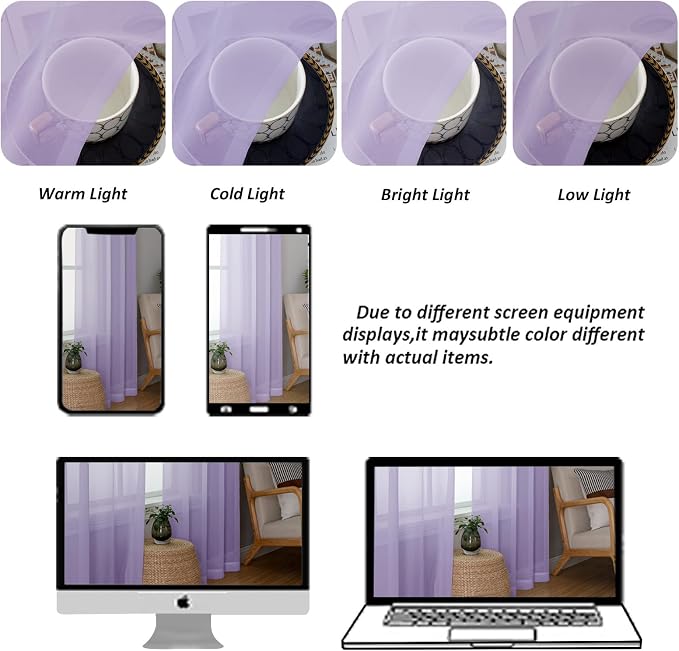 Chyhomenyc Lilac Sheer Curtains 78 Inches Long 2 Panels Set - Image 8