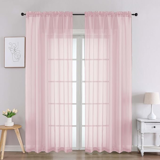 Chyhomenyc Blush Pink Sheer Curtains 84 Inches Long 2 Panels, Light Filtering by Chyhomenyc