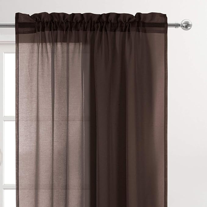 DWCN Brown Sheer Curtains Semi Transparent Voile Rod Pocket Curtains - Image 2