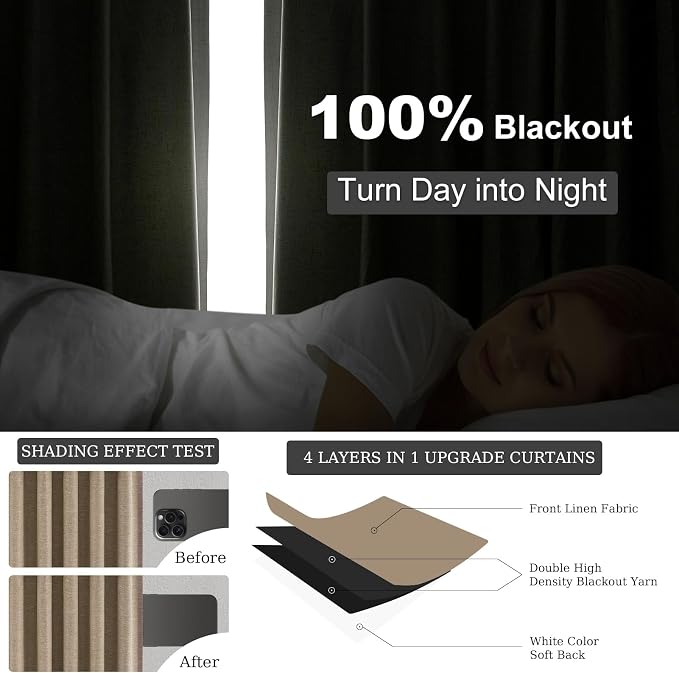 Topfinel 92 Inches Long Tweed Custom Black Out Drapery Panels, Rustic Country - Image 6