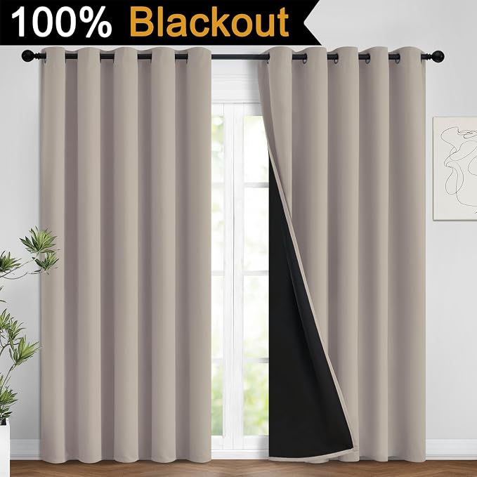 Yakamok 100% Blackout Curtains 63 Inches Long, 2 Thick Layers Heat and Full - Image 2