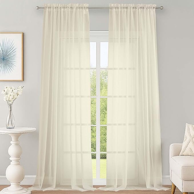 OWENIE Sheer Cream Curtains 108 Inches Long by OWENIE