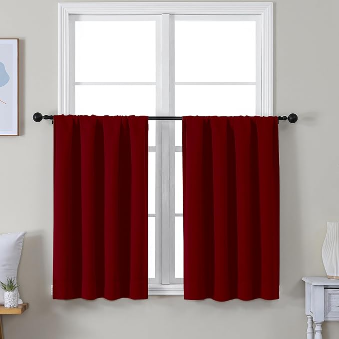 Simplebrand Ava Red Short 36 Inches Blackout Curtain 2 Panels Set, Half Window by Simplebrand