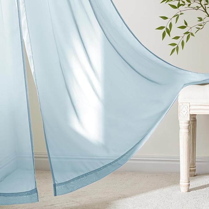 MIULEE Sky Blue Sheer Curtains 84 Inches Long, 4 Panels Set, Light Filtering - Image 6