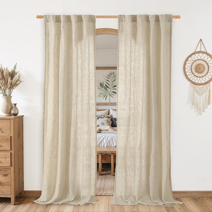 LAMIT Natural Linen Curtains for Living Room, 80 inch Length Light Filtering by LAMIT