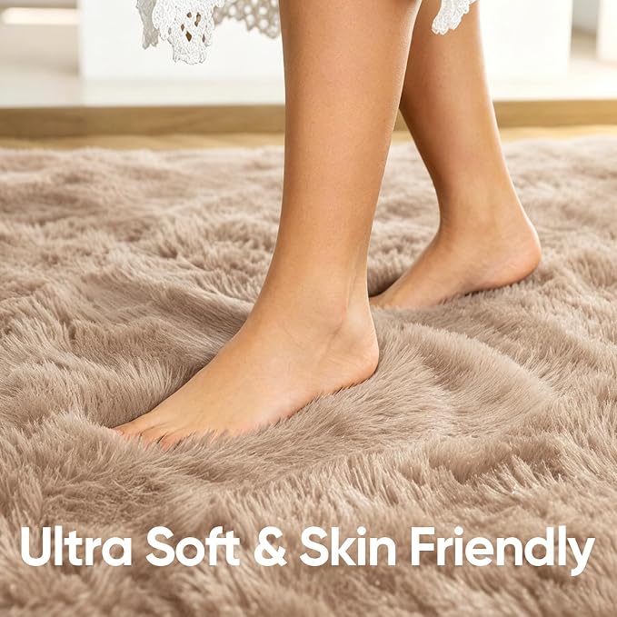 Noahas 4'x5'3'' Beige Fluffy Soft Area Rug Non-Slip - Image 5