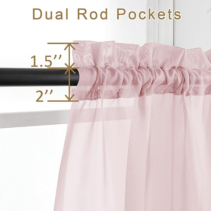 Chyhomenyc Sheer Valance Tiers Curtains 2 Panels, Elegant Light Filtering Rod - Image 3