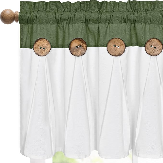 FRAMICS Farmhouse Valance Curtains, Boho Cotton Linen Kitchen Valance, Rustic - Image 2