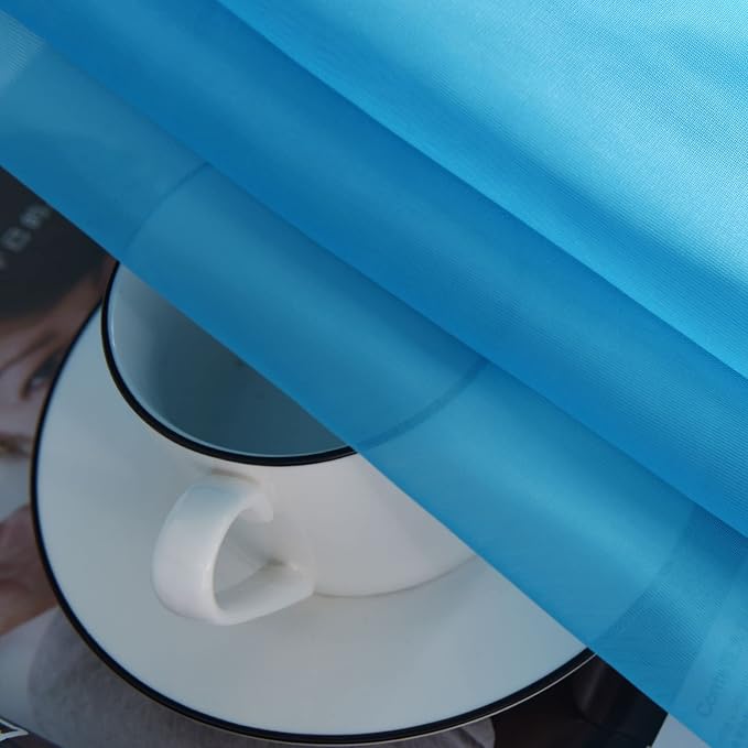 SpaceDresser Basic Rod Pocket Sheer Voile Window Curtain Panels Cyan Blue 1 - Image 7