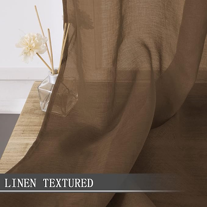 Tollpiz Short Sheer Curtains Living Room Linen Textured Curtain Sheers Light - Image 2