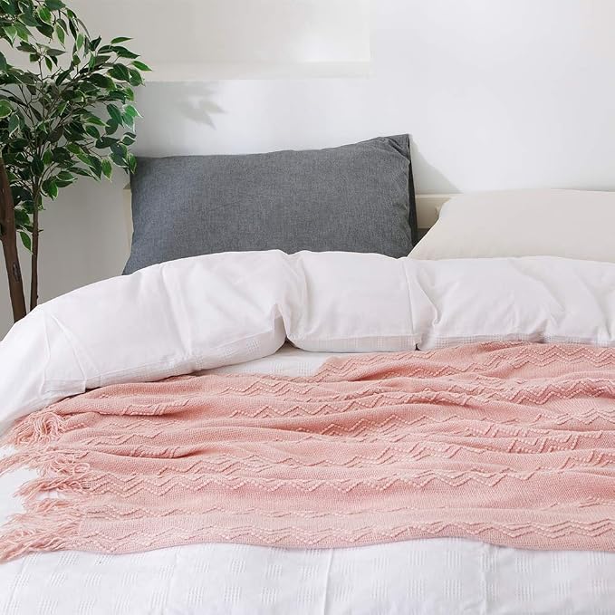 BOURINA Pink Throw Blanket 60x80 Inches Throw Textured Solid Soft Sofa Throw - Image 6