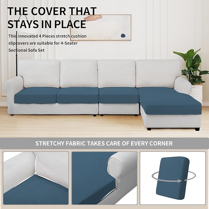 Easy-Going Stretch 4 Pieces Couch Cushion Covers - Image 5