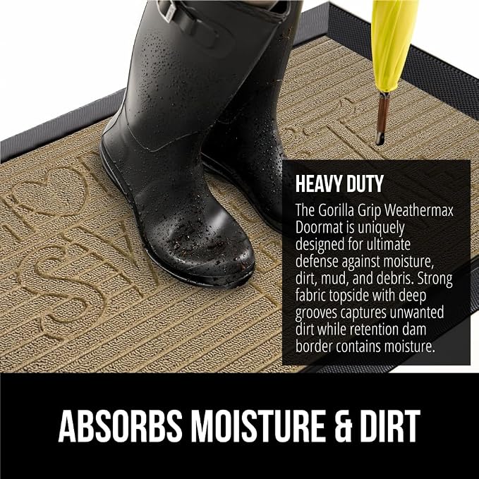 GORILLA GRIP 100% Waterproof All-Season WeatherMAX Doormat 35x23, US Designed - Image 4
