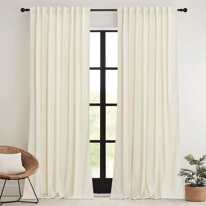 RYB HOME Ivory White Velvet Curtains 72 inches - Image 2