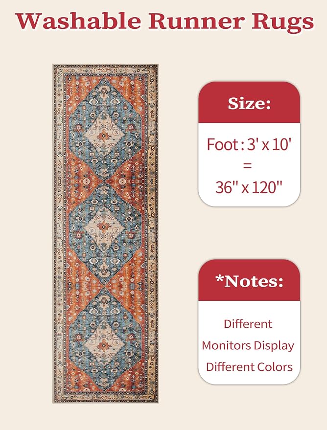 SERISSA Runner Rug for Hallways, 3x10 Washable Non Slip Kitchen Runner Rug - Image 6