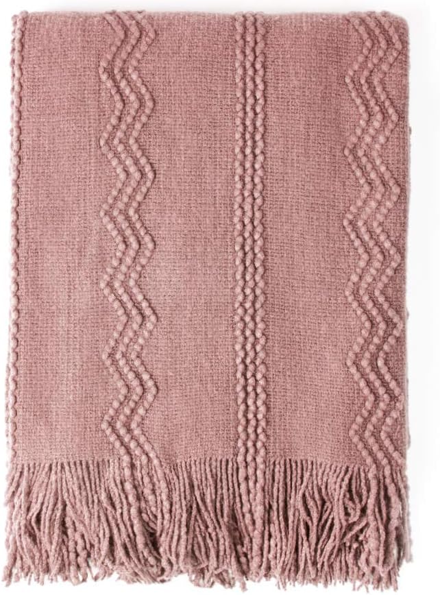 BOURINA Coral Pink Throw Blanket 60 x80 Inches Textured Solid Soft Sofa Throw by BOURINA
