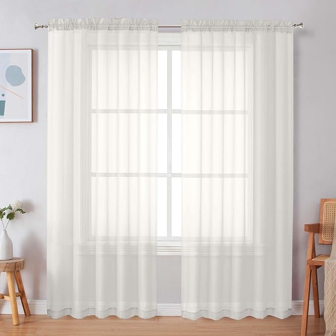 Simplebrand Ivory Sheer Curtains, 2 Panels Set by Simplebrand