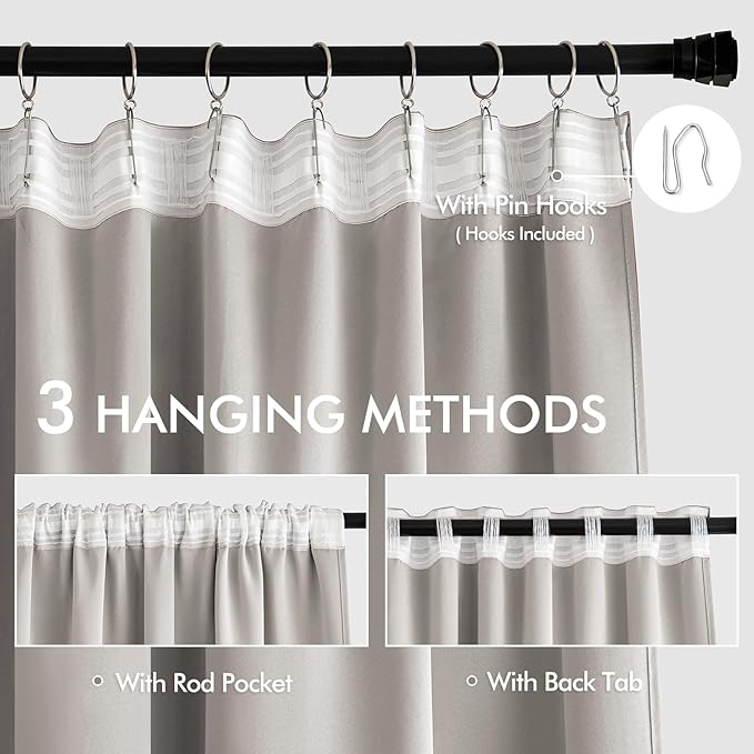MIULEE Stone Back Tab Blackout Curtain 96 Inch Long 2 Panels Set - Image 4