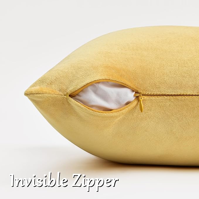 GIGIZAZA Yellow Velvet Pillow Covers 20x20 Decorative Pillows Pack of 2 | Throw - Image 4
