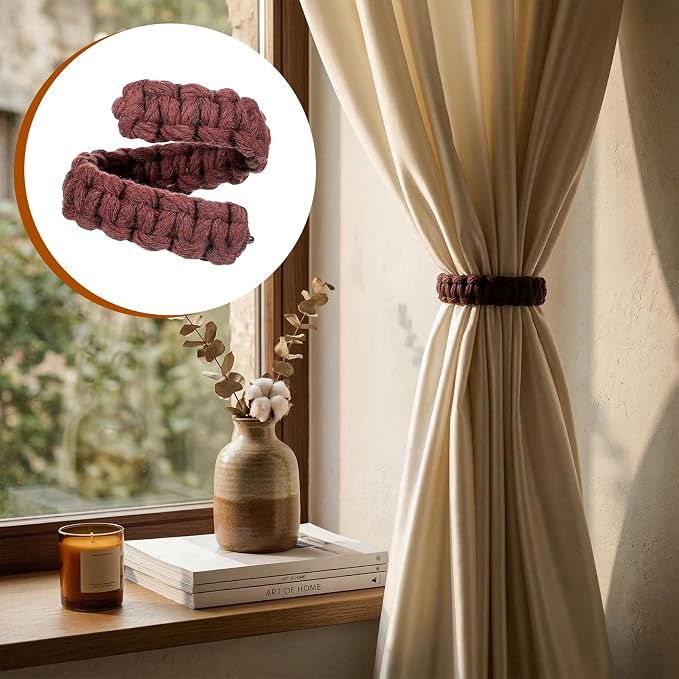 Ptwola 4 Pack Braided Curtain Tiebacks Boho Elegant Rustic Curtain Holdbacks - Image 7
