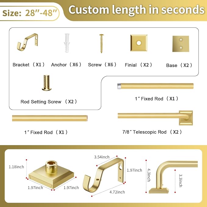 Gold Curtain Rods for Windows 28-48Inch Heavy Duty French Return Rod, Wrap - Image 8