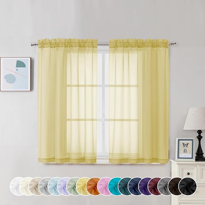 Chyhomenyc Mustard Yellow Sheer Curtains 45 Inches Long, Light Filtering Window by Chyhomenyc