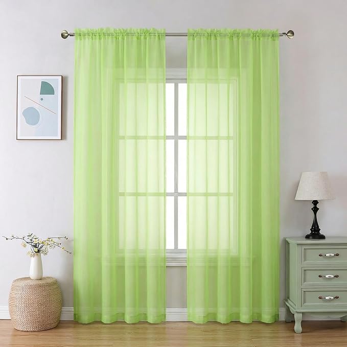 Aiyufeng Lime Sheer Curtains 84 Inches Long 2 Panels Set by Aiyufeng