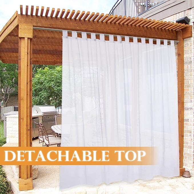 RYB HOME White Sheer Outdoor Curtains 96 inches Long, Detachable Sticky Top - Image 2
