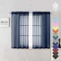 Lecloud Navy Blue Sheer Curtains 45 Inch Long 2 Panels, Short Voile Drapes by Lecloud