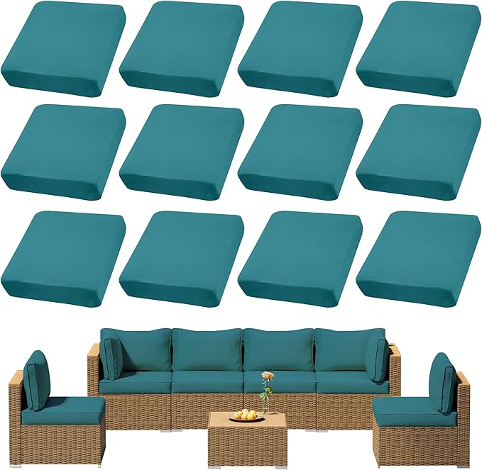 12Pcs Outdoor Cushion Covers, Patio Cushion Covers, Stretch Elastic Slipcovers by dreahoteztil