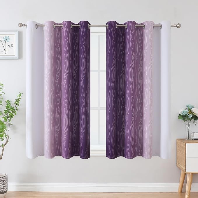 Estelar Textiler Purple and Greyish White Blackout Curtains 54 Inch Length - Image 2