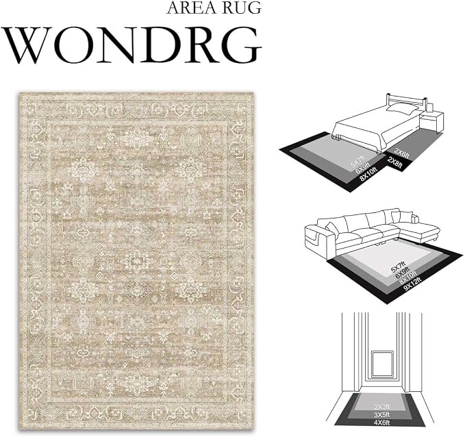 2x8 Washable Runner Rug for Hallway Kitchen Vintage Beige Non Slip Low Pile - Image 2