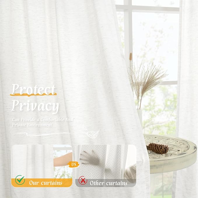 LAMIT Ivory White Linen Curtains 45 Inches Long - Image 5
