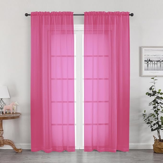 OWENIE Hot Pink Sheer Curtains 84 Inches Long by OWENIE