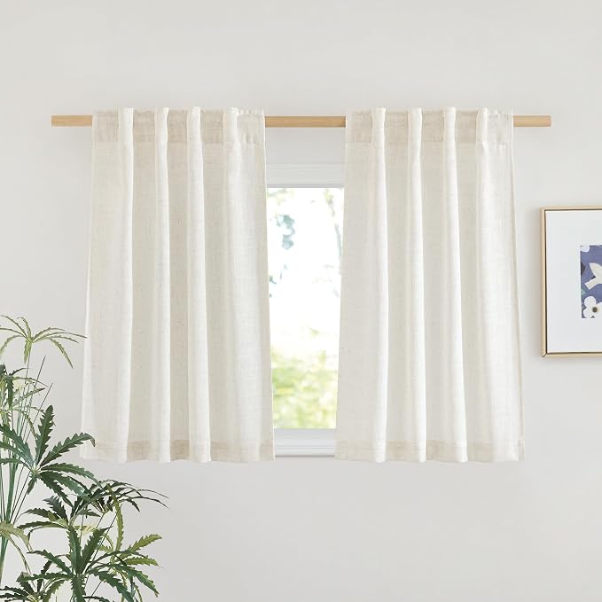 NICETOWN Small Curtains 36 inches Long 2 Panels Set, Rod Pocket & Back Tab Flax by NICETOWN