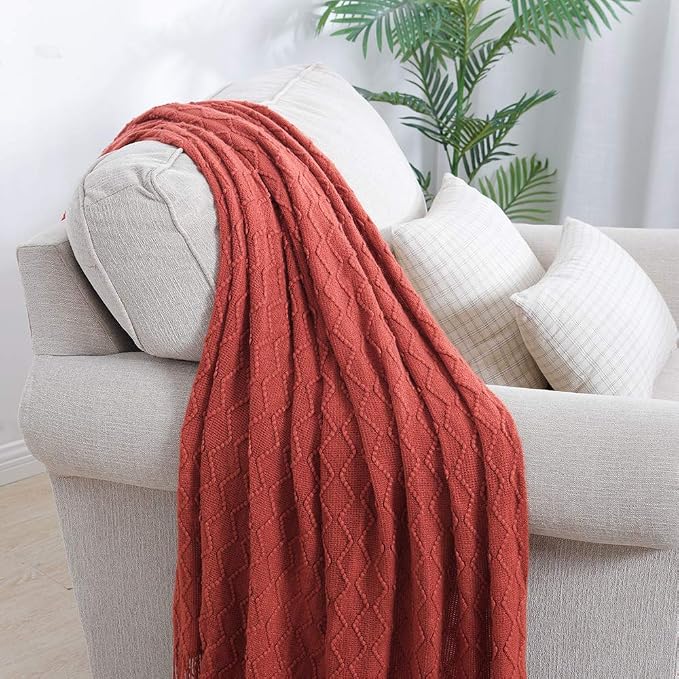 BOURINA Rust Throw Blanket 50x60 Inches Throw Textured Solid Soft Sofa Throw - Image 2