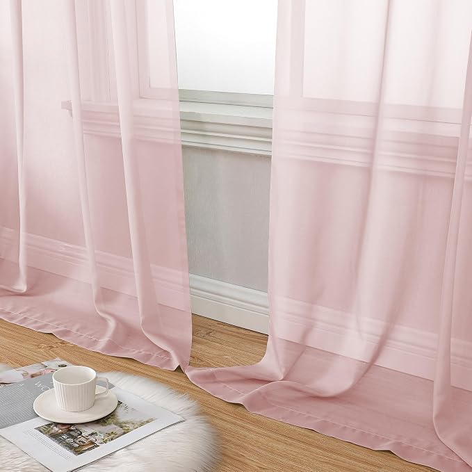 Aiyufeng Blush Pink Sheer Curtains 90 Inches Long 2 Panels Set, Light Filtering - Image 8