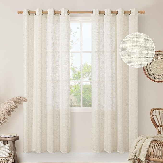 LAMIT Natural Linen Curtains for Living Room 2 Panels Set, 80 Inch Faux Linen by LAMIT
