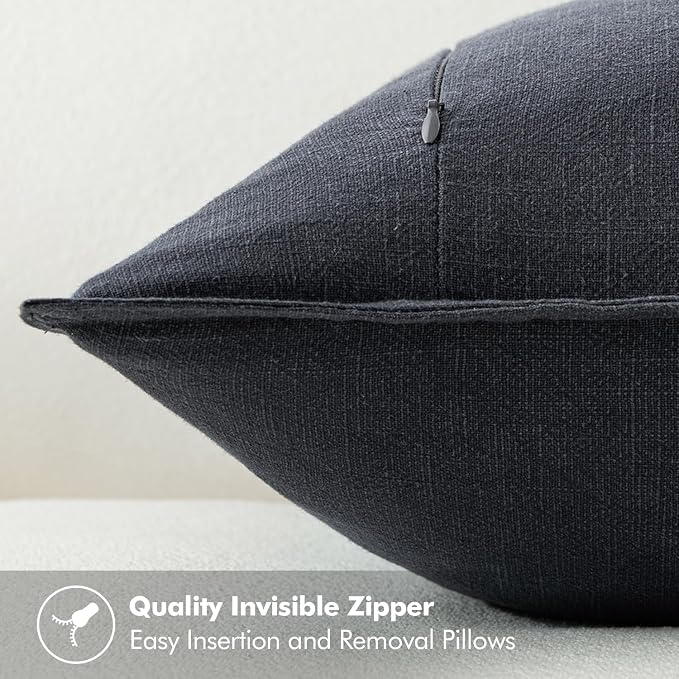 MIULEE Decorative Linen Euro Sham Pillow Covers 24x24 Dark Gray ​Boho - Image 3