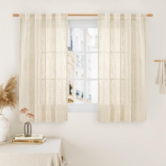LAMIT Short Window Linen Curtains 45 Inch Length 2 Panels, 34 x 45 Inch by LAMIT