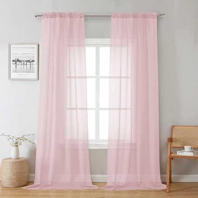 Lecloud Blush Pink Sheer Curtains 96 Inches Long 2 Panels, Modern Airy Voile by Lecloud