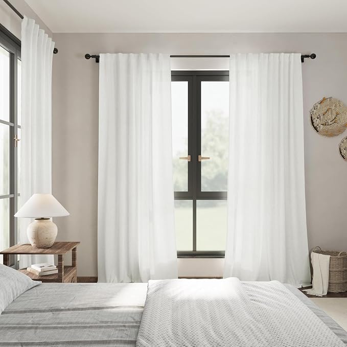 Nanspring Off White Linen Curtains 84 Inch Length 2 Panels Set - Image 7